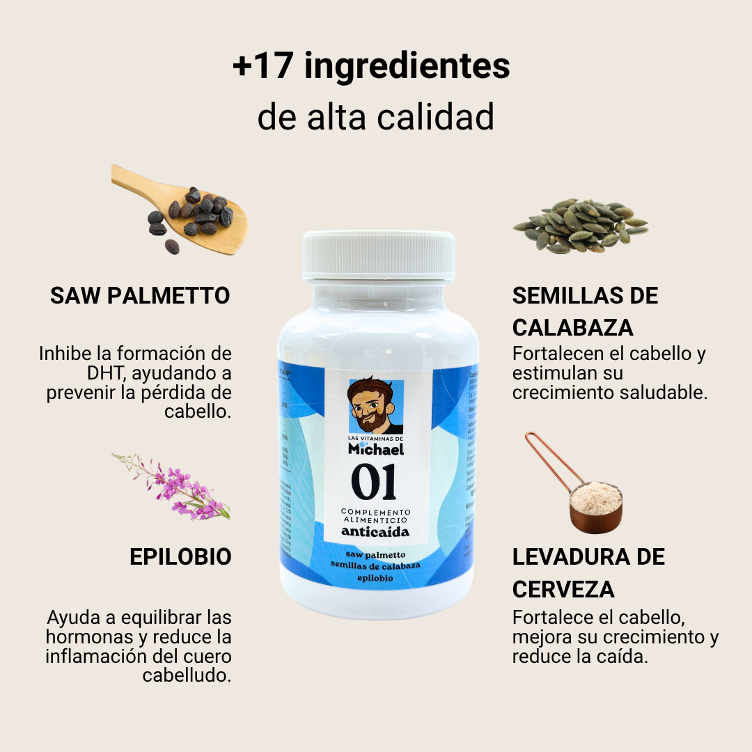Ingredientes vitaminas anticaída con saw palmetto Las Vitaminas de Michael - Los Consejos de Michael